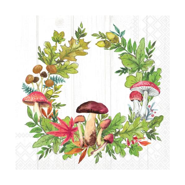 Herbst Servietten Lunch Pilze Laubkranz 33x33 cm 3lagig 20 Stück