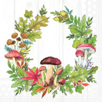 Herbst Servietten Lunch Pilze Laubkranz 33x33 cm 3lagig...
