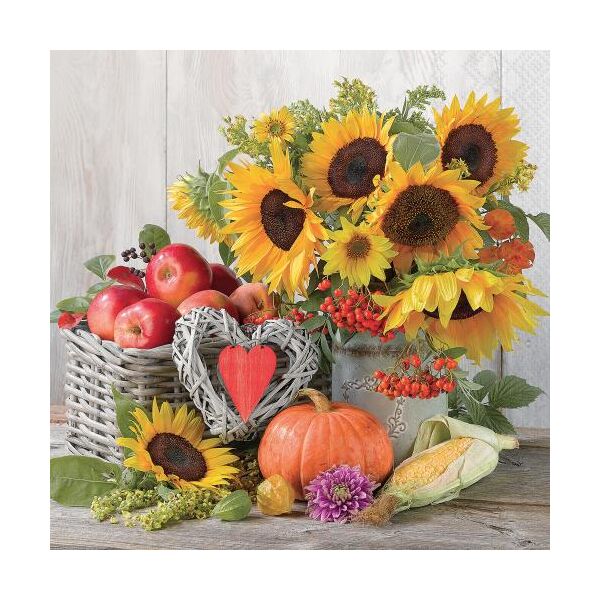 Herbst Servietten Lunch Sonnenblumen Äpfel Kürbis 33x33 cm 3lagig 20 Stück