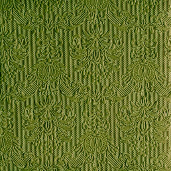 A-2026 Serviette Dinner Format: 40 x 40 cm 3-lagig 15 Servietten Elegance Olive Green Olivgrün mit Prägung