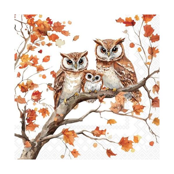 Herbst Servietten Lunch Eulen auf Ast 33x33 cm 3lagig 20 Stück