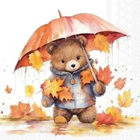 Herbst Servietten Lunch Bär mit Regenschirm 33x33 cm...
