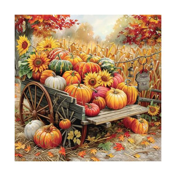 Herbst Servietten Cocktail Kürbis auf Karre 25x25 cm 3lagig 20 Stück