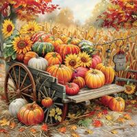 Herbst Servietten Cocktail Kürbis auf Karre 25x25 cm...