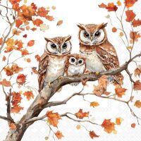 Herbst Servietten Cocktail Eulen auf Ast 25x25 cm 3lagig...
