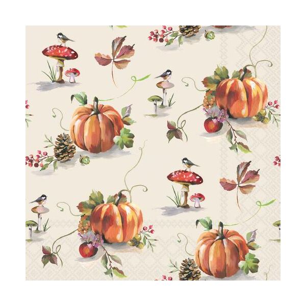 Herbst Servietten Cocktail Pilz Kürbis Tannenzapfen 25x25 cm 3lagig 20 Stück