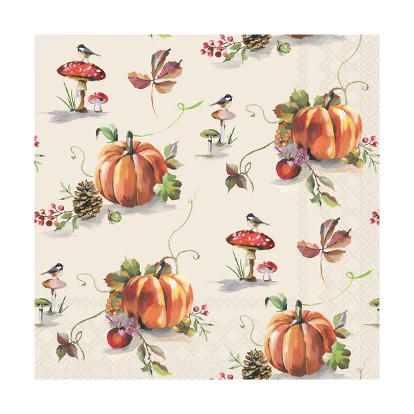 Herbst Servietten Cocktail Pilz Kürbis Tannenzapfen 25x25 cm 3lagig 20 Stück