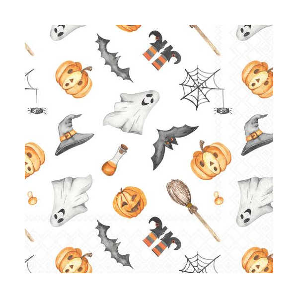 Herbst Servietten Cocktail Halloween Gespenster Kürbis Besen Hexenhut25x25 cm 3lagig 20 Stück