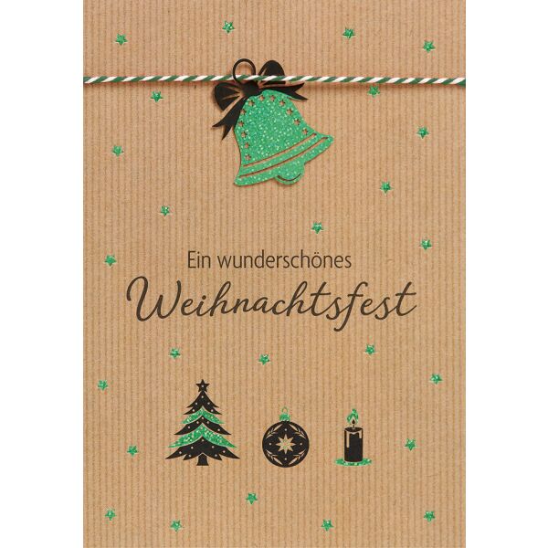 Weihnachten Glückwunschkarte mit Umschlag Kordel Glocke Ein wunderschönes Weihnachtsfest Weihnachtskarte