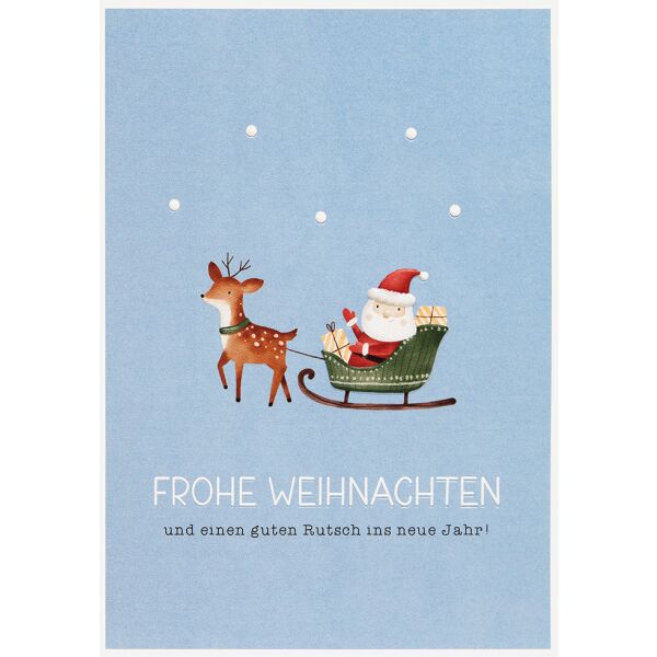 Weihnachten unverpackte Glückwunschkarte mit Umschlag Weihnachtsmann Schlitten Frohe Weihnachten guter Rutsch Weihnachtskarte