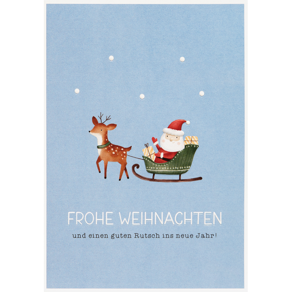 Weihnachten unverpackte Glückwunschkarte mit Umschlag Weihnachtsmann Schlitten Frohe Weihnachten guter Rutsch Weihnachtskarte