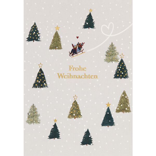 Weihnachten unverpackte Glückwunschkarte mit Umschlag Weihnachtsbäume Schlitten Frohe Weihnachten Weihnachtskarte