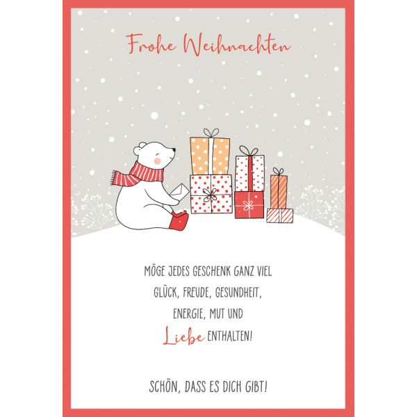 Weihnachten unverpackte Glückwunschkarte mit Umschlag Schön, dass es dich gibt Frohe Weihnachten Weihnachtskarte