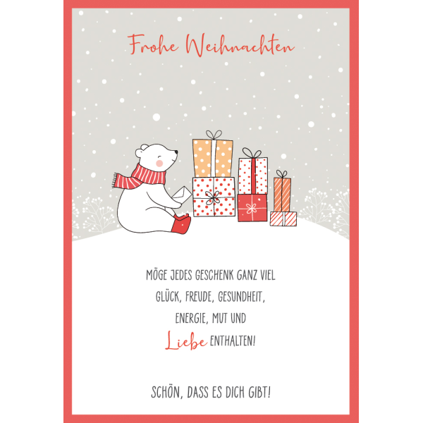 Weihnachten unverpackte Glückwunschkarte mit Umschlag Schön, dass es dich gibt Frohe Weihnachten Weihnachtskarte