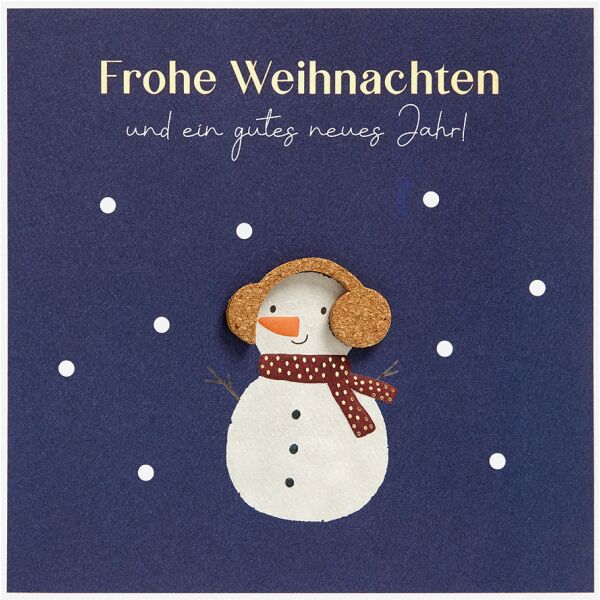 Weihnachten Moments Collection Schneemann quadratische Weihnachtskarte mit Korkapplikation und Briefumschlag Frohe Weihnachten und ein gutes neues Jahr