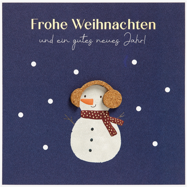 Weihnachten Moments Collection Schneemann quadratische Weihnachtskarte mit Korkapplikation und Briefumschlag Frohe Weihnachten und ein gutes neues Jahr