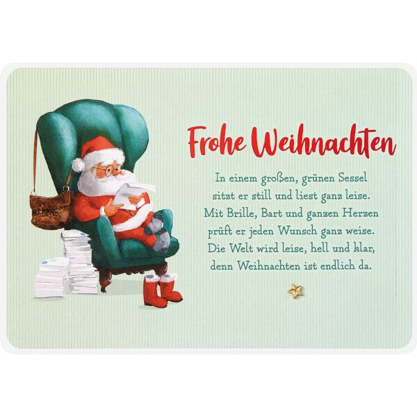 Weihnachten Finest Collection Spruch Weihnachtsmann unverpackte Glückwunschkarte mit Applikation und Umschlag Weihnachtskarte Frohe Weihnachten