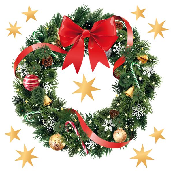 Fenstertransparent Weihnachtskranz Fensterdekoration haftet ohne Kleber wiederablösbar 31 x 31cm