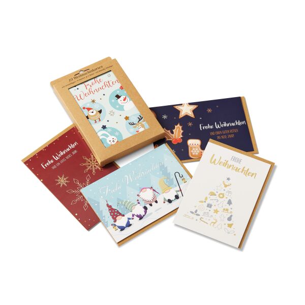 10 Weihnachtskarten mit Metallic-Effekten und Umschlägen in plastikfreier Verpackung