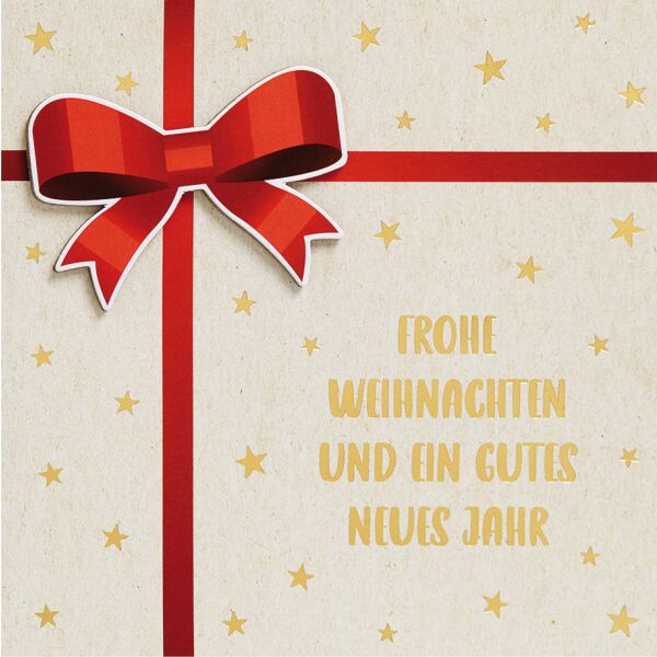 Weihnachtskarte Feelings Collection quadratische unverpackt Klappkarte mit Umschlag - Schleife - Frohe Weihnachten
