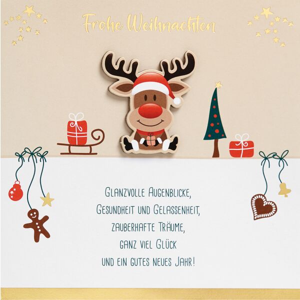Weihnachtskarte Feelings Collection quadratische unverpackt Klappkarte mit Umschlag - Elch Symbole Spruch - Frohe Weihnachten
