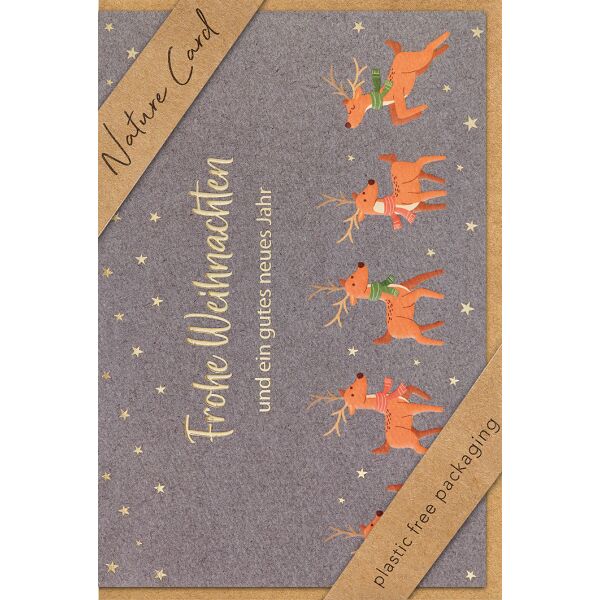 Weihnachten Nature Card unverpackte Weihnachtskarte mit Umschlag Rehe Querformat Frohe Weihnachten und ein gutes neues Jahr