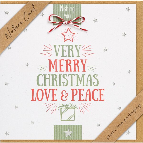 Weihnachten Nature Card quadratische unverpackte Weihnachtskarte mit Umschlag Very Merry Christams Love & Peace