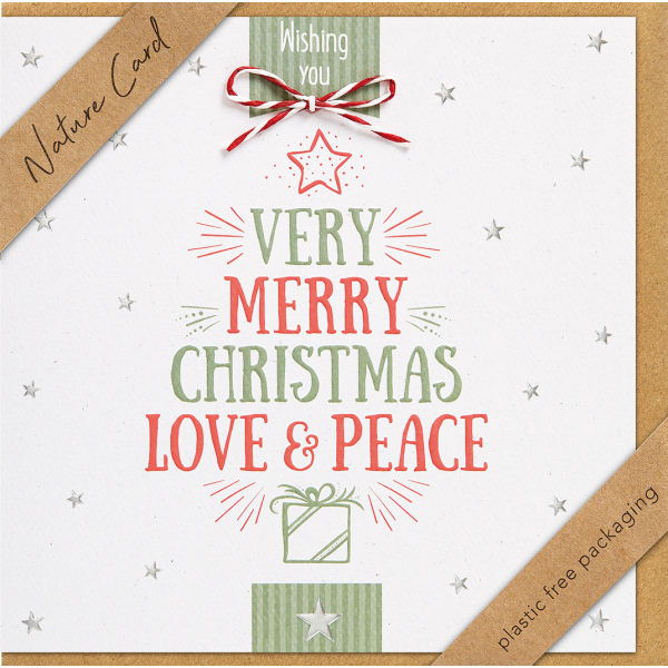 Weihnachten Nature Card quadratische unverpackte Weihnachtskarte mit Umschlag Very Merry Christams Love & Peace