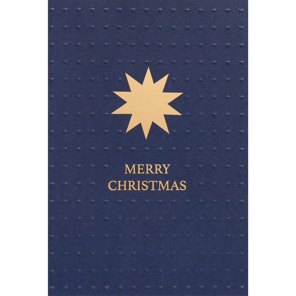 Weihnachten unverpackte Weihnachtskarte mit Umschlag Merry Christmas Goldstern auf blau