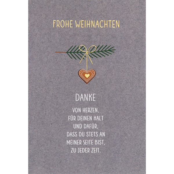 Weihnachten unverpackte Weihnachtskarte mit Umschlag Danke von Herzen, für Deinen Halt und Beistand