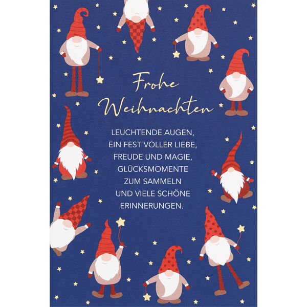 Weihnachten unverpackte Weihnachtskarte mit Umschlag Weihnachtswichtel Spruch Leuchtende Augen, Liebe, Freude, Magie