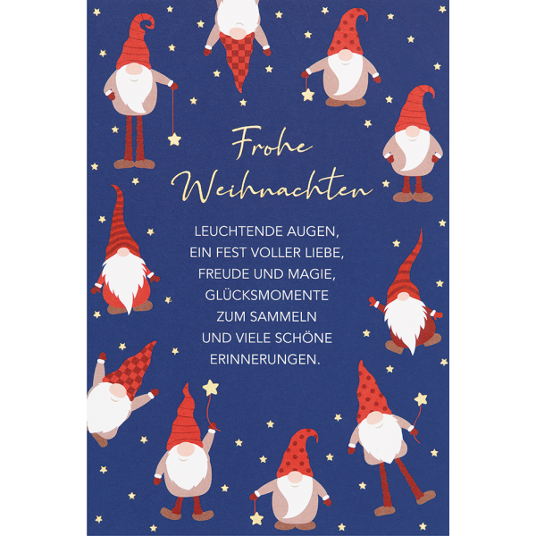 Weihnachten unverpackte Weihnachtskarte mit Umschlag Weihnachtswichtel Spruch Leuchtende Augen, Liebe, Freude, Magie