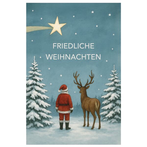 Weihnachten unverpackte Weihnachtskarte mit Umschlag Friedliche Weihnachten Stern Hirsch Weihnachtsmann