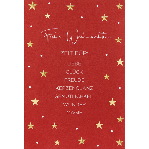 Weihnachten unverpackte Weihnachtskarte mit Umschlag rot Stene Zeit fürLiebe Glück Freude