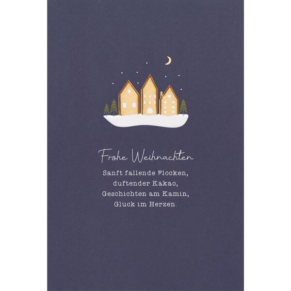 Weihnachten unverpackte Weihnachtskarte mit Umschlag Spruch Sanft fallende Flocken, duftender Kakao…