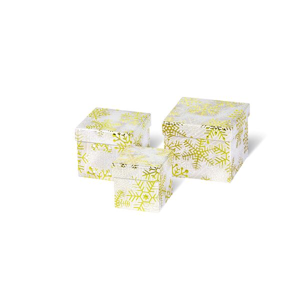 Kartonagensatz 3-teilig Würfelsatz Golden Crystal Kraftpapier matt mit Prägung veredelt Weihnachtskartonage