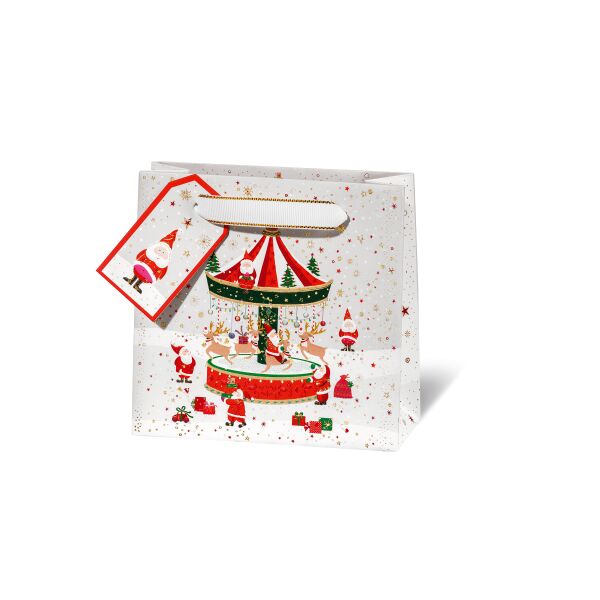 Weihnachten Geschenktüte CD-Format Karussel Weihnachtsmänner  klein Geschenktasche Weihnachtstüte