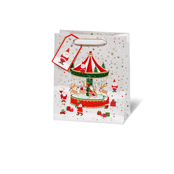 Weihnachten Geschenktüte A5-Format Karussel Weihnachtsmänner  Geschenktasche Weihnachtstüte