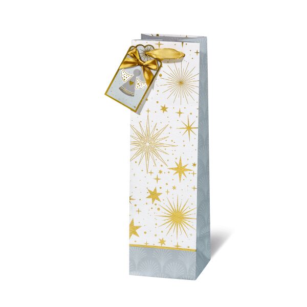Weihnachten Weintasche Geschenktüte Engel Goldsterne  Flaschenformat Geschenktasche Weihnachtstüte