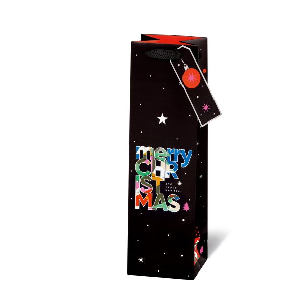 Weihnachten Weintasche Geschenktüte Modern Christmas Mery Xmas Flaschenformat Geschenktasche Weihnachtstüte