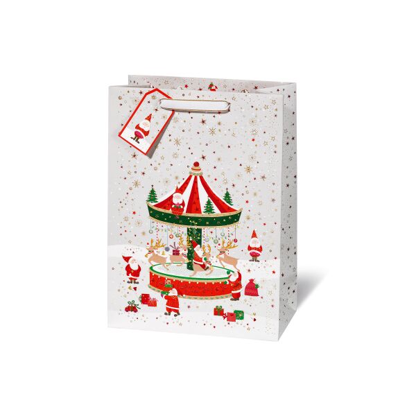 Weihnachten Geschenktüte A4-Format Karussel Weihnachtsmänner  Geschenktasche Weihnachtstüte