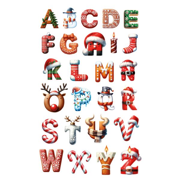 Weihnachtssticker Aufkleber Buchstaben A-Z - 2 Bögen in der Packung 7,8 x 12,5cm Christmas-stickers