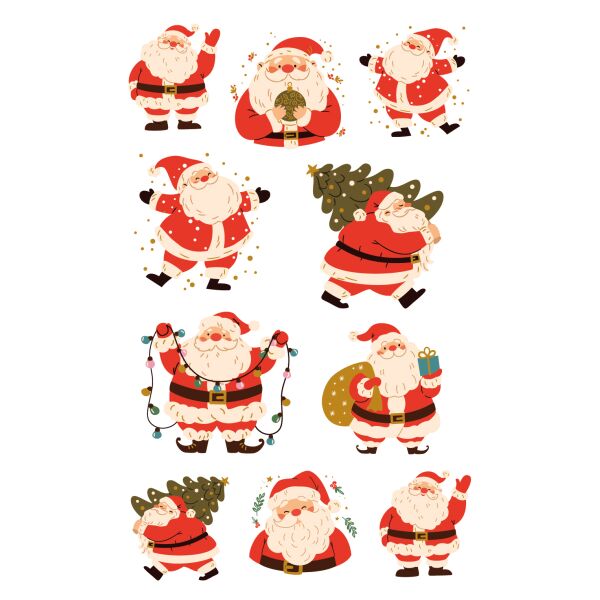 Weihnachtssticker Aufkleber Weihnachtsmänner Gold-Effekte - 1 Bogen in der Packung 7,8 x 12,5cm Christmas-stickers