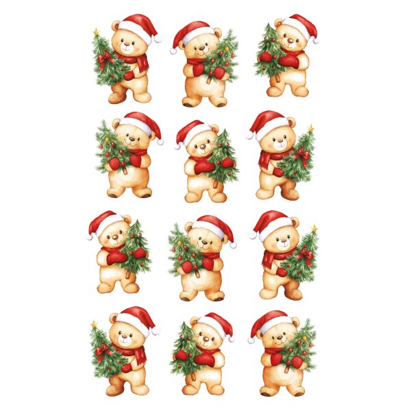 Weihnachtssticker Aufkleber Bären mit Tanne - 1 Bogen in der Packung 7,8 x 12,5cm Christmas-stickers