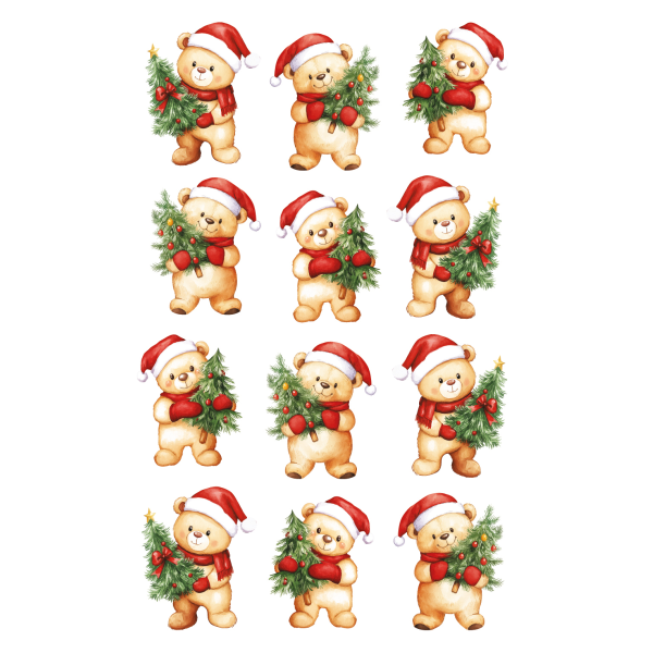 Weihnachtssticker Aufkleber Bären mit Tanne - 1 Bogen in der Packung 7,8 x 12,5cm Christmas-stickers