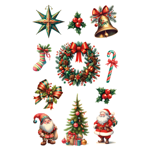 Weihnachtssticker Aufkleber Kranz Glocke Symbole Glitter irisierend - 1 Bogen in der Packung 7,8 x 12,5cm Christmas-stickers