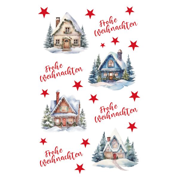 Weihnachtssticker Aufkleber Häuser Sterne Frohe Weihnachten Metallic-Effekte - 1 Bogen in der Packung 7,8 x 12,5cm Christmas-stickers