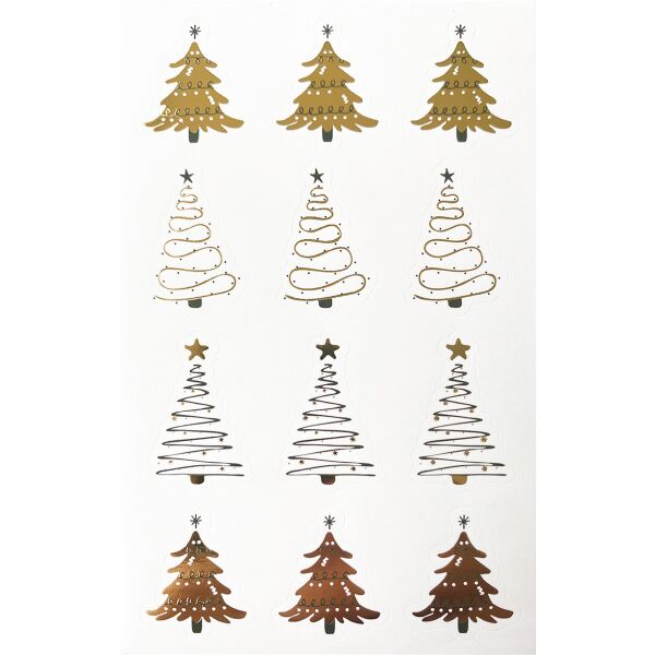 Weihnachtssticker Aufkleber Tannen Gold-Effekte - 1 Bogen in der Packung 7,8 x 12,5cm Christmas-stickers