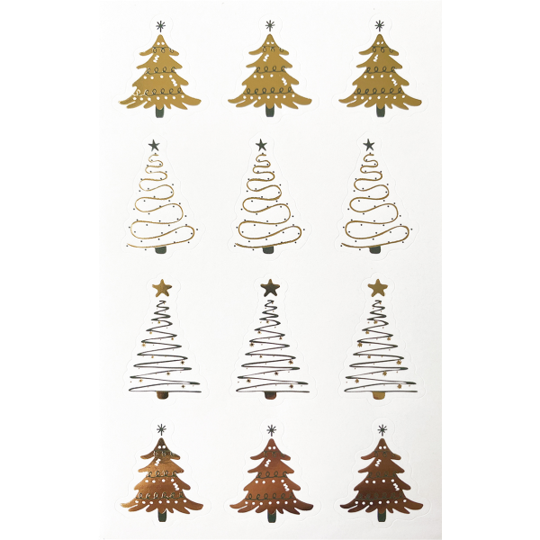 Weihnachtssticker Aufkleber Tannen Gold-Effekte - 1 Bogen in der Packung 7,8 x 12,5cm Christmas-stickers