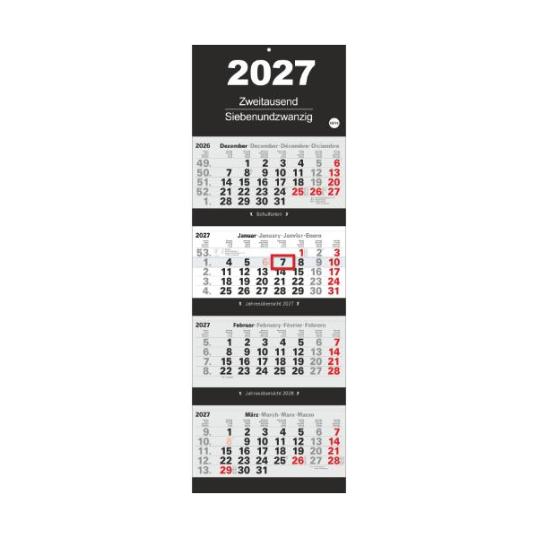 Kalender 2027 4-Monatsplaner 30 X 87,5